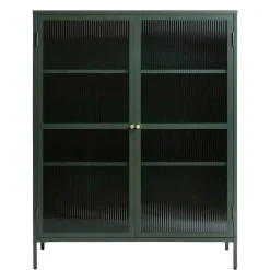 110x140x40 Dunkelgrüne Highboard Vitrine aus Stahl - Estellos^Wohnen Sale