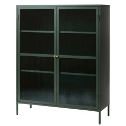 110x140x40 Dunkelgrüne Highboard Vitrine aus Stahl - Estellos^Wohnen Sale