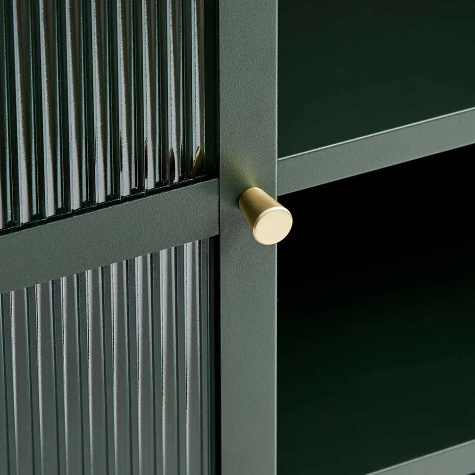 110x140x40 Dunkelgrüne Highboard Vitrine aus Stahl - Estellos^Wohnen Sale