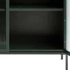 110x140x40 Dunkelgrüne Highboard Vitrine aus Stahl - Estellos^Wohnen Sale