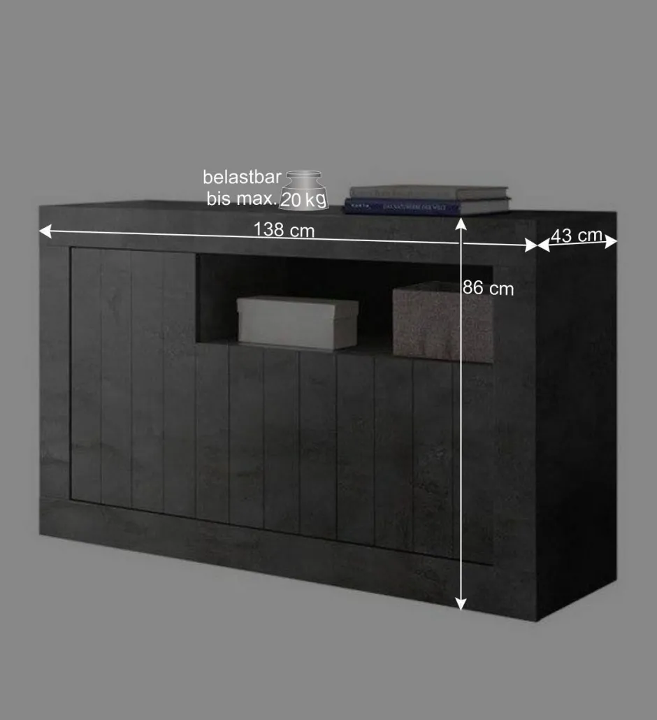 138x86x43 Esszimmer Kommode in Dunkelgrau - Putri^Wohnen Best