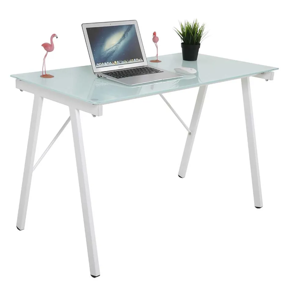 Wohnen 113x73x58 Glas Schreibtisch mit Vierfußgestell - Isacco