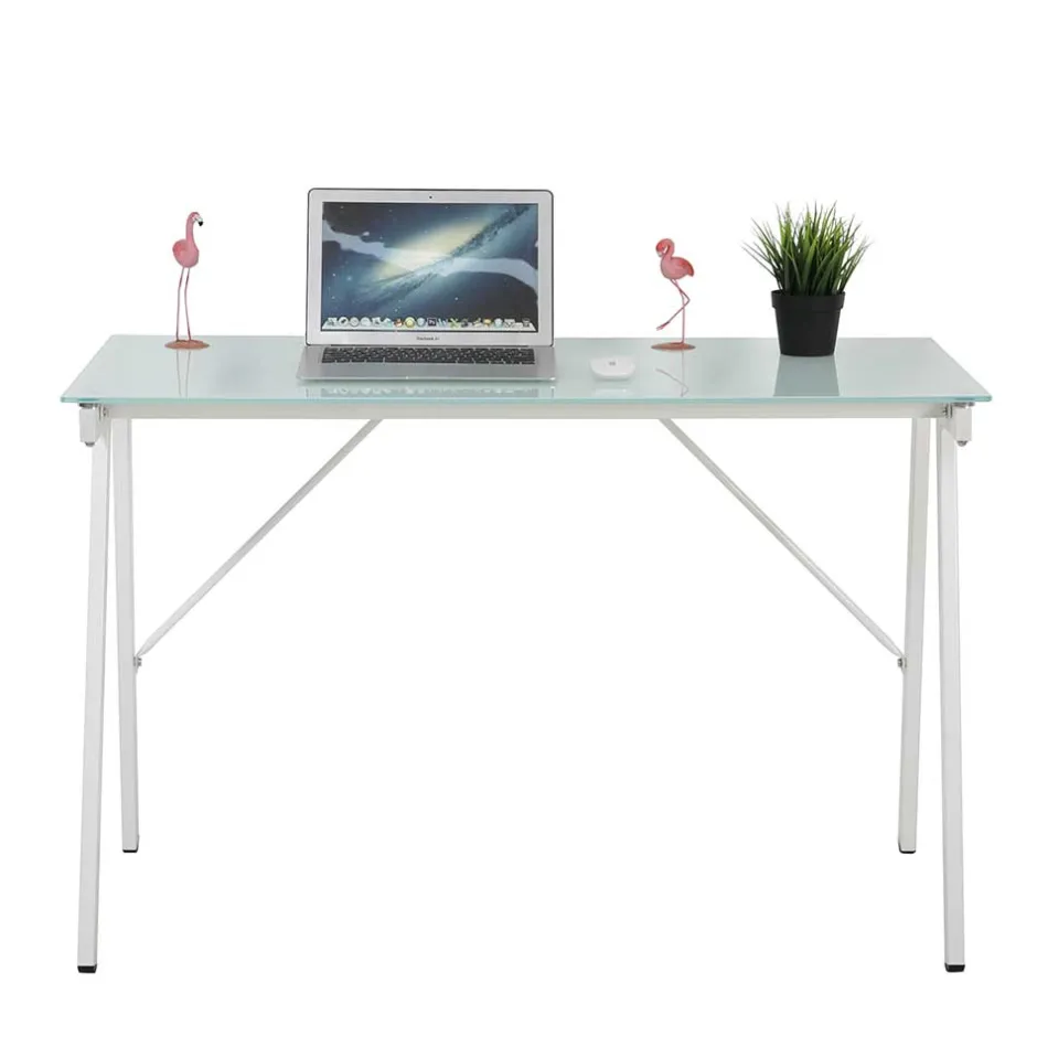 Wohnen 113x73x58 Glas Schreibtisch mit Vierfußgestell - Isacco