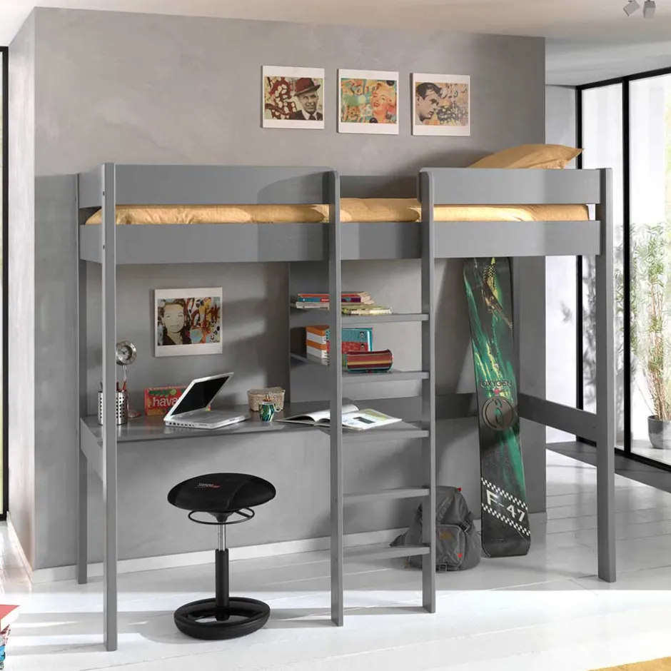 105x175x208 Graues Hochbett mit Schreibtisch - Wevera^Wohnen Best