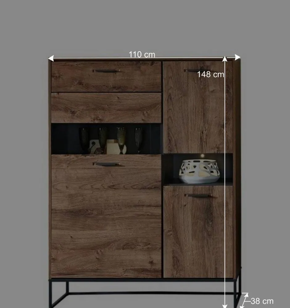 Wohnen 110x148x38 Highboard im Factory Style - Xindus