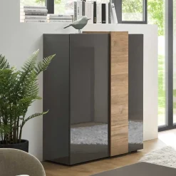 Wohnen 78x116x44 Highboard in Dunkelgrau Hochglanz - Eracosta