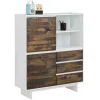 Wohnen 100x120x35 Highboard in Weiß & Kiefer dunkel - Chihu
