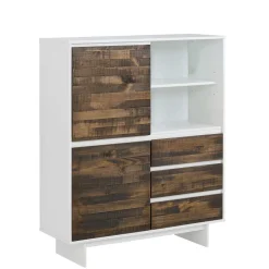 Wohnen 100x120x35 Highboard in Weiß & Kiefer dunkel - Chihu