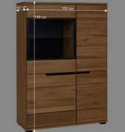 Wohnen 102x148x42 Highboard mit Glas Einsatz - 4-türig - Sennya
