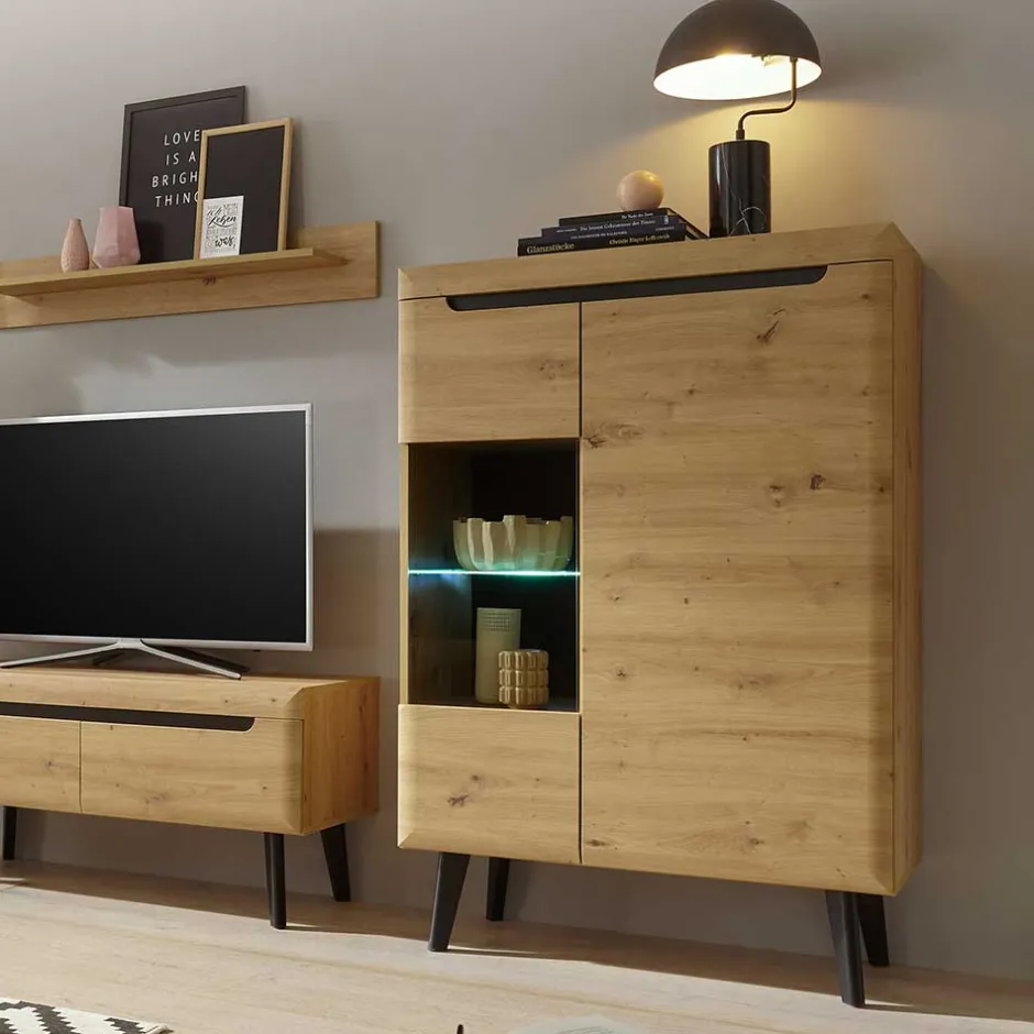 90x134x40 Highboard mit Glaseinsatz 2-türig - Olcian^Wohnen New