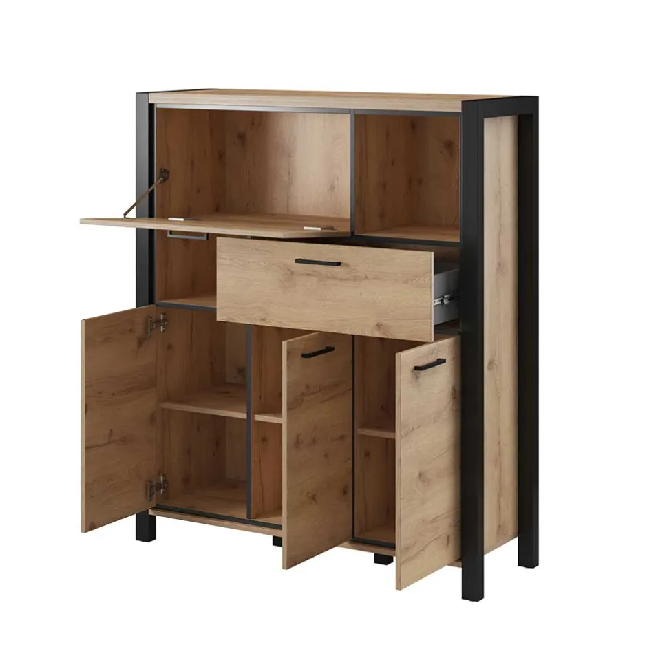 Wohnen 120x140x41 Highboard mit Klappe & 3 Türen - Zavorra