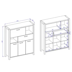 Wohnen 120x140x41 Highboard mit Klappe & 3 Türen - Zavorra