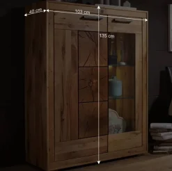 Wohnen 103x135x40 Highboard Vitrine mit Hirnholz Dekor - Troncon