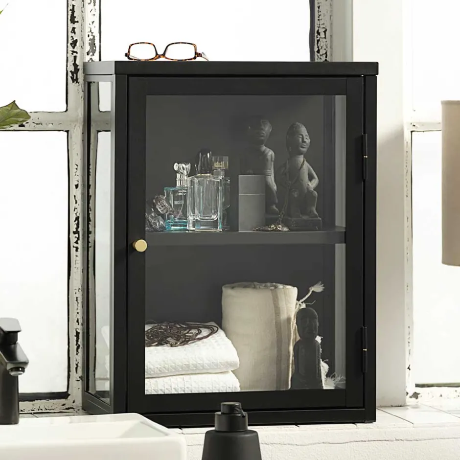 Wohnen 45x60x25 Hängende Vitrine aus Metall in Schwarz - Butoaie