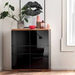 Wohnen 102x115x40 Hochglanz Kommode in Schwarz - Ercurs