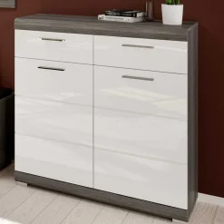 Wohnen 90x96x37 Hochglanz Schuhkommode in Weiß - Nancys