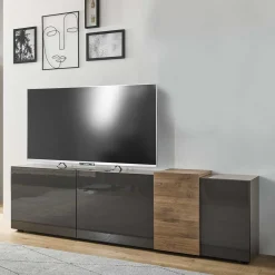 Wohnen 181x59x44 Hochglanz TV Unterschrank in Grau - Eracosta