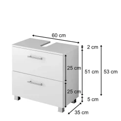 Wohnen 60x59x35 Hochglanz Unterbeckenschrank in Weiß - Vohdan