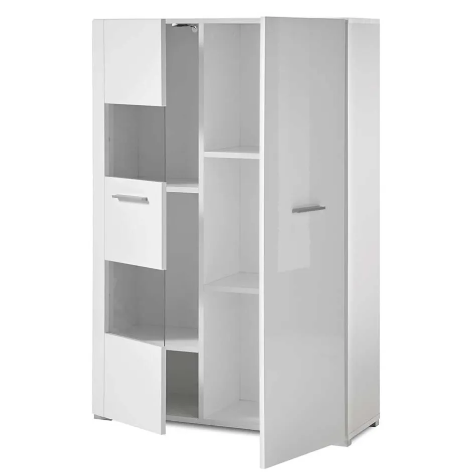 Wohnen 80x123x35 Hochglanz Vitrinenschrank in Weiß - Timmona