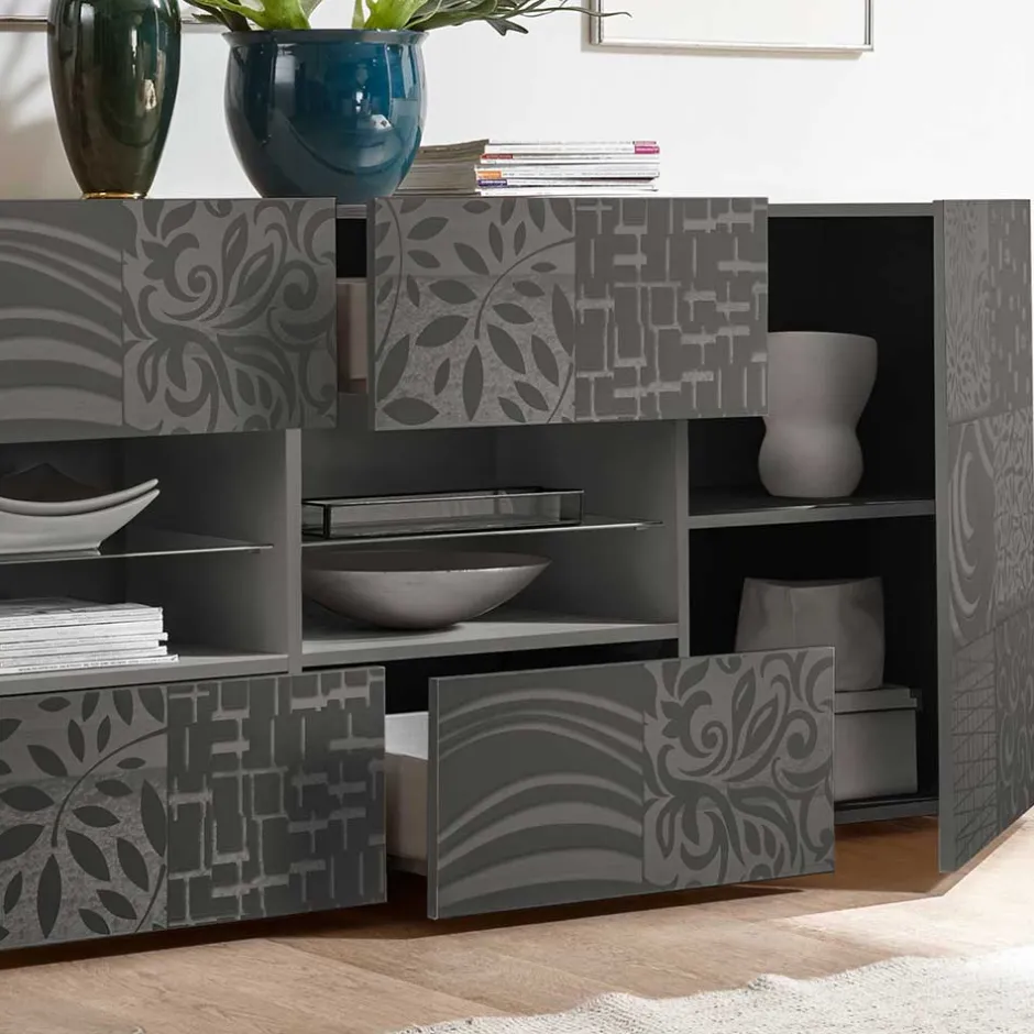 Wohnen 241x84x42 Hochglänzendes Sideboard in Grau - Ipatal