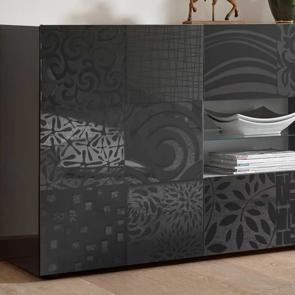 Wohnen 241x84x42 Hochglänzendes Sideboard in Grau - Ipatal