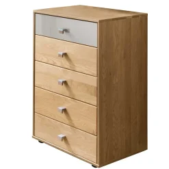 Wohnen 60x86x43 Hochkommode in Beige Glas & Eiche - Emdsiva