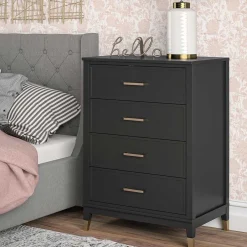 Wohnen 76x106x51 Hochkommode in Schwarz und Gold - Lorenca