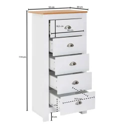 Wohnen 53x114x39 Hochkommode mit fünf Schubladen - Intora