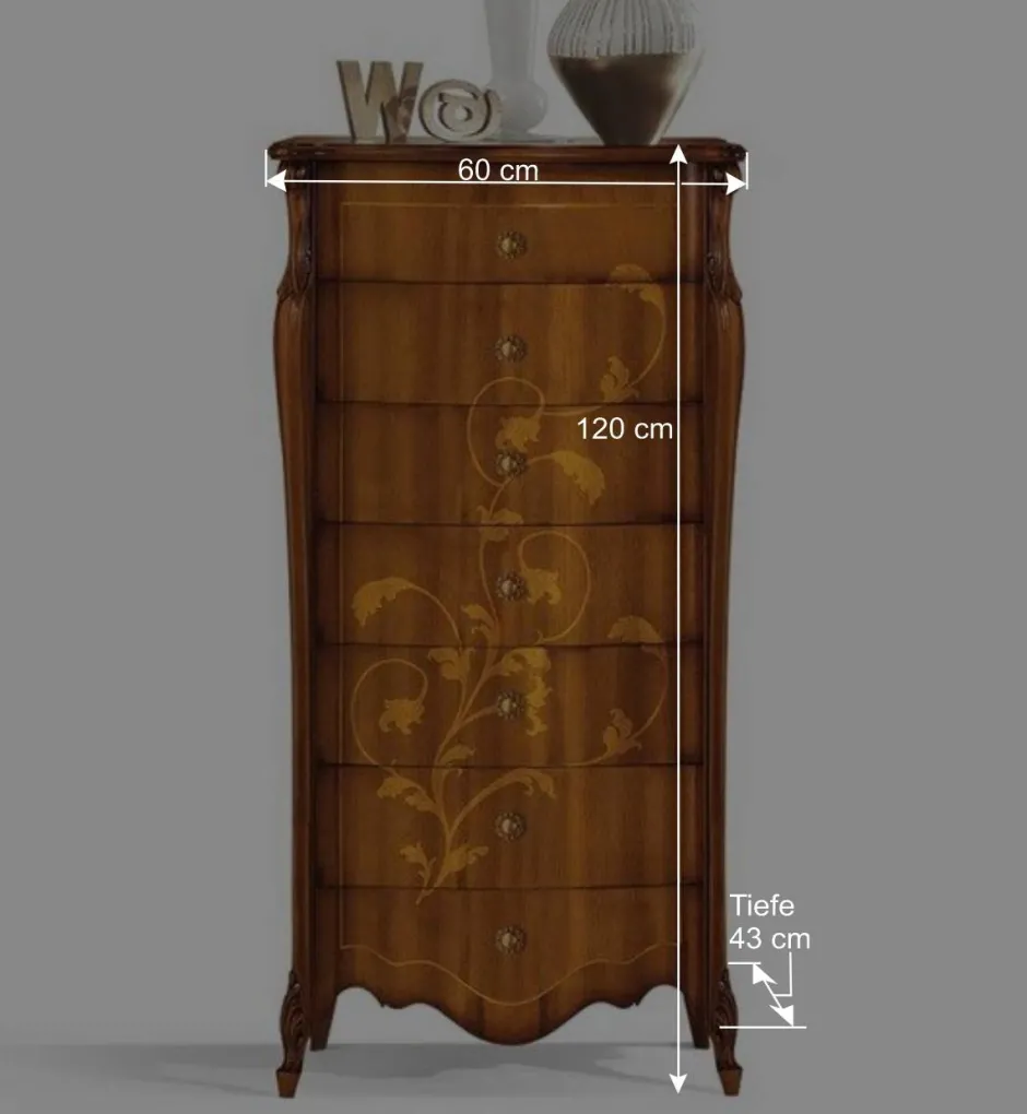 Wohnen 60x120x43 Hochkommode mit sieben Schubladen - Carlenna