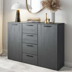 132x93x38 Hohe Kombi-Kommode in Eiche Grau - Carika^Wohnen Outlet