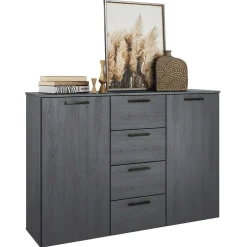 132x93x38 Hohe Kombi-Kommode in Eiche Grau - Carika^Wohnen Outlet