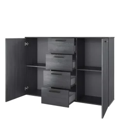 132x93x38 Hohe Kombi-Kommode in Eiche Grau - Carika^Wohnen Outlet