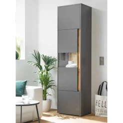 Wohnen 50x197x40 Hoher Wohnzimmerschrank mit Glaseinsatz - Ahilav