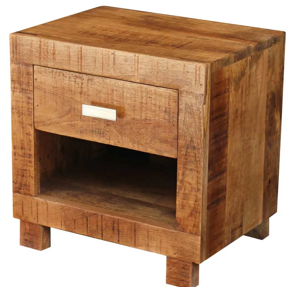 Wohnen 40x40x30 Holz Nachtkonsole mit Schublade & Fach - Lance