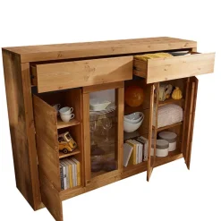 177x125x42 Holz Schrank mit 2 Glas Türen - Filedria^Wohnen Sale