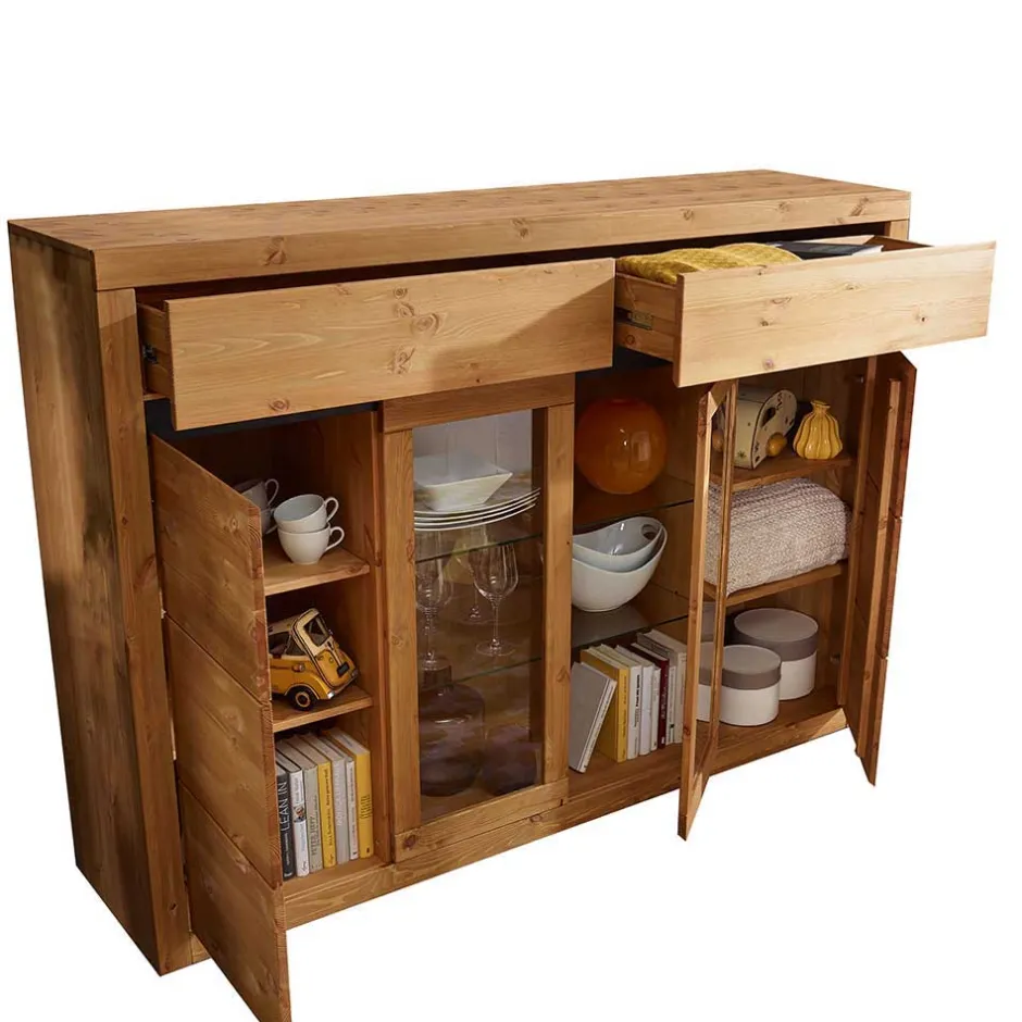 177x125x42 Holz Schrank mit 2 Glas Türen - Filedria^Wohnen Sale