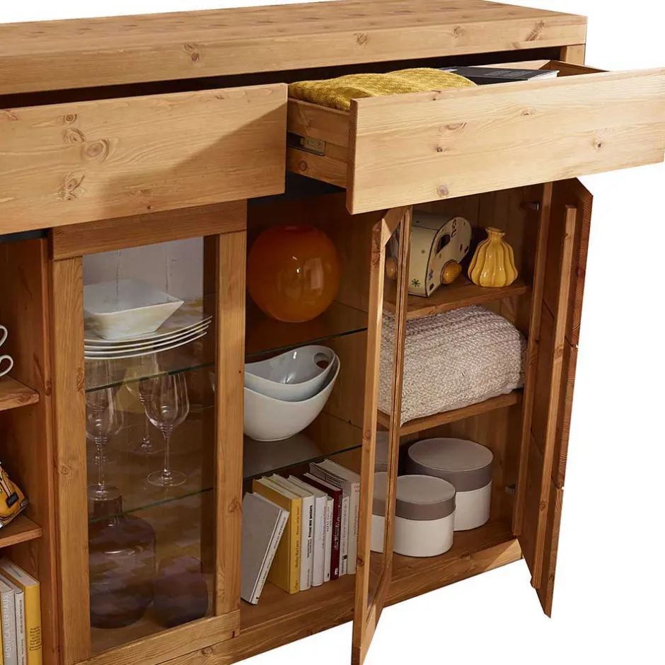 177x125x42 Holz Schrank mit 2 Glas Türen - Filedria^Wohnen Sale