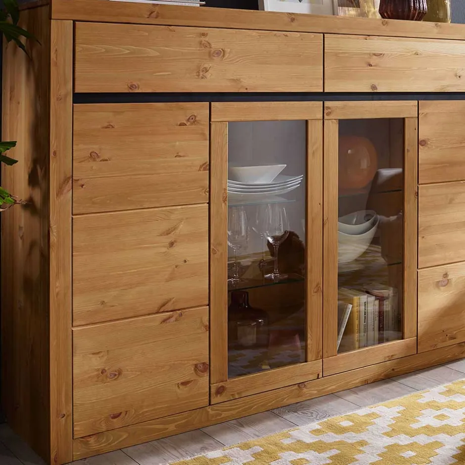 177x125x42 Holz Schrank mit 2 Glas Türen - Filedria^Wohnen Sale