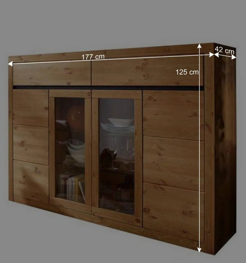 177x125x42 Holz Schrank mit 2 Glas Türen - Filedria^Wohnen Sale