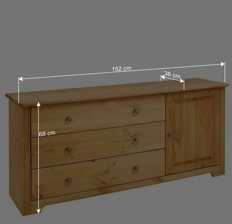 152x68x38 Holzkommode mit 3 breiten Schubladen - Imressa^Wohnen Hot