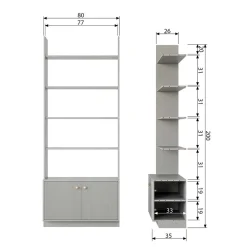 80x200x35 Holzregal in Grau im Skandi Design - Huvina^Wohnen