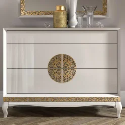 Wohnen 128x100x52 Italienische Kommode in Weiß & Gold - Valganios