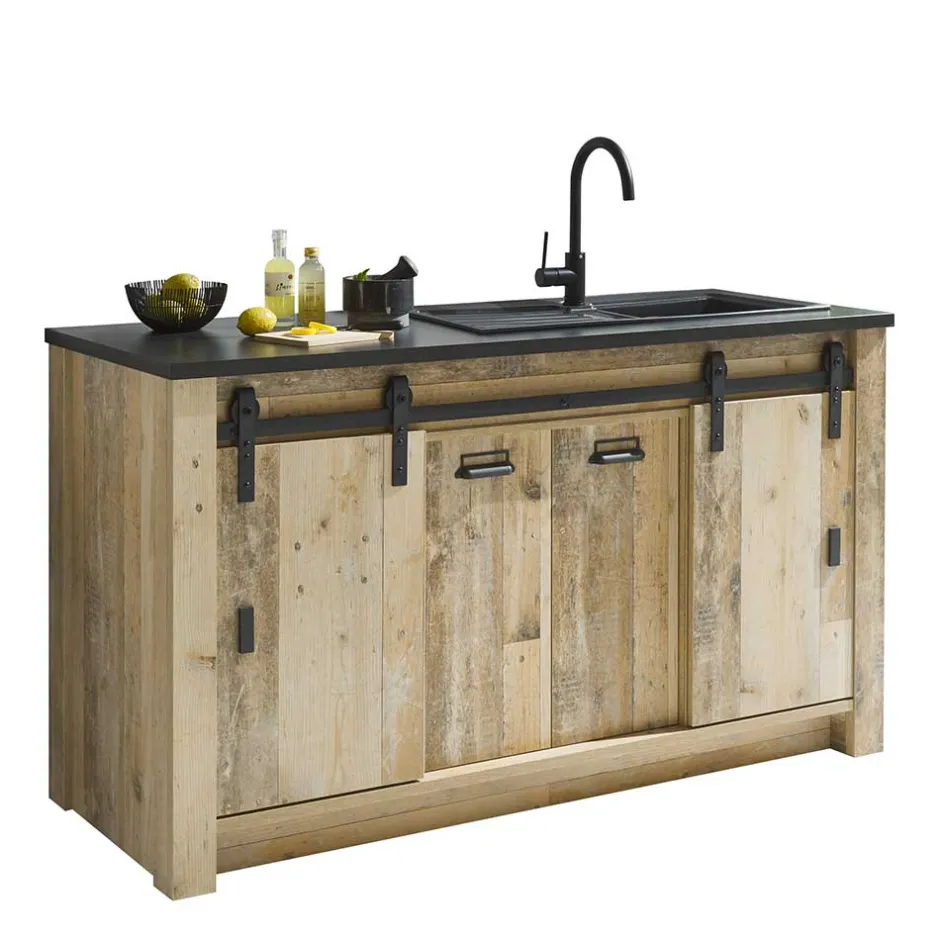161x93x64 Küche Anrichte in Holz verwittert - Garisa^Wohnen Online