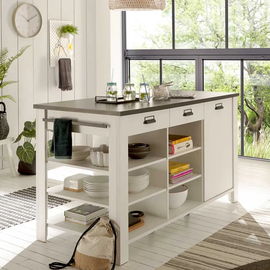 161x93x77 Kücheninsel in Weiß & Anthrazit - Eture^Wohnen New