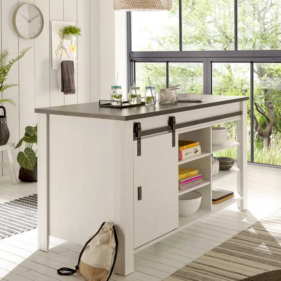 161x93x77 Kücheninsel in Weiß & Anthrazit - Eture^Wohnen New