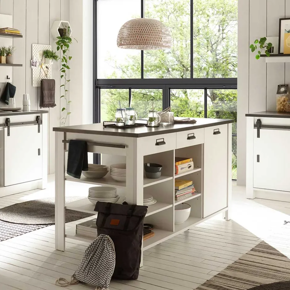 161x93x77 Kücheninsel in Weiß & Anthrazit - Eture^Wohnen New