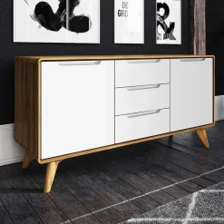 Wohnen 134x63x40 Kombi Kommode in Weiß & Wildeiche Natur - Diesta