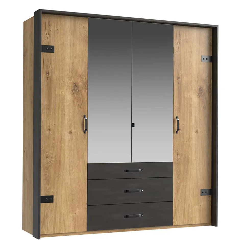 Wohnen 200x216x58 Kombi-Kleiderschrank mit Spiegeln - Bram