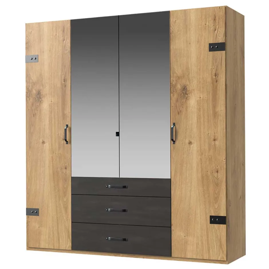 Wohnen 200x216x58 Kombi-Kleiderschrank mit Spiegeln - Bram