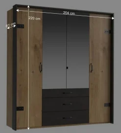 Wohnen 200x216x58 Kombi-Kleiderschrank mit Spiegeln - Bram